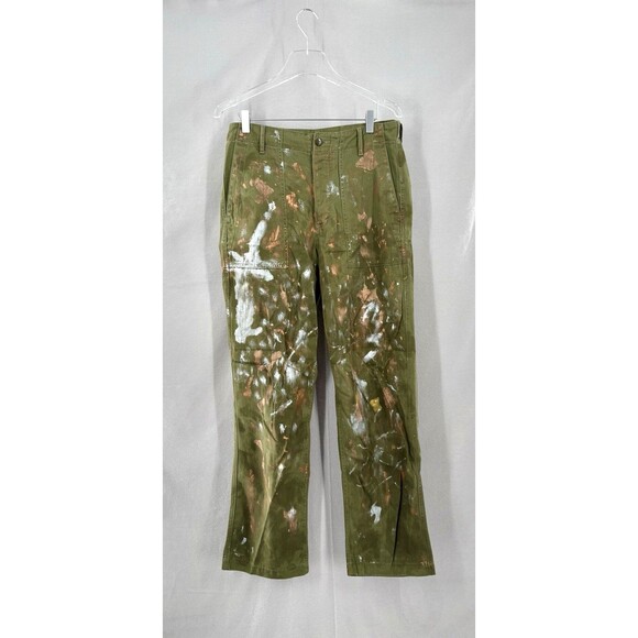 Polo Ralph Lauren sz 8 Pants Paint Splatter Cotton Button Fly Olive Green - Picture 2 of 15
